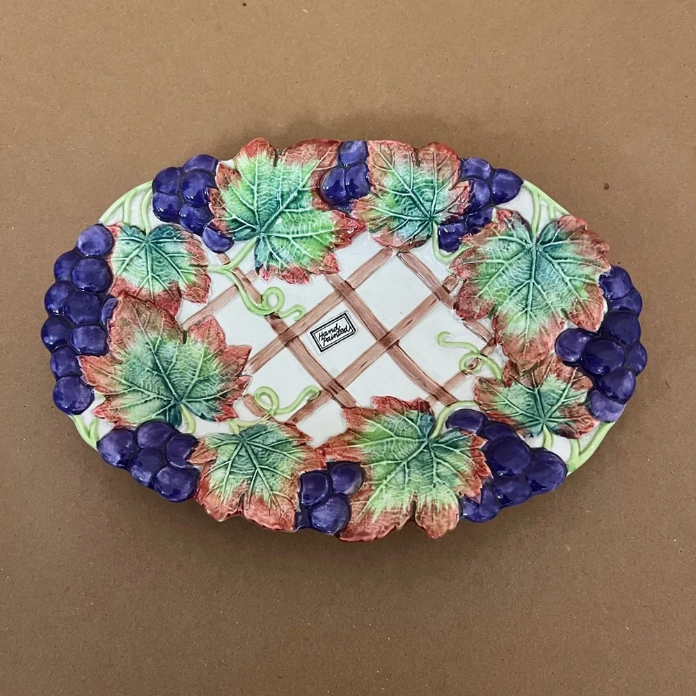 Fitz & Floyd Thanksgiving Banquet Grapes‎ and Leaves Oval Dish – Excellent cond.